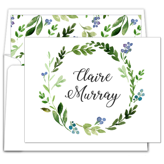 Green Wreath Folded Note Cards